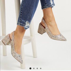 Wide Fit sling back heels in glitter